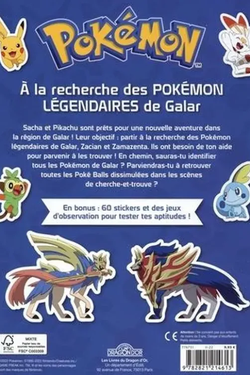 A la recherche des Pokémon légendaires de Galar. Une aventure cherche-et-trouve. Avec 60 stickers, Nintendo