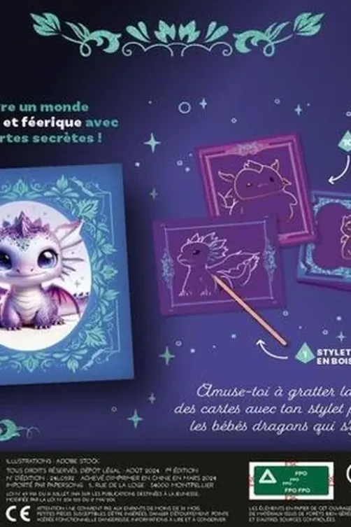 Bébés dragons. 10 cartes à gratter étincelantes, Fleurus