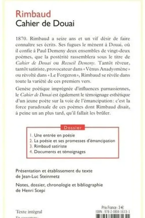 Cahiers de Douai. Recueil Demeny, Arthur Rimbaud