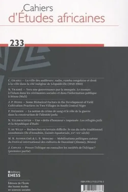 Cahiers d'études africaines N° 233/2019, Eloi Ficquet
