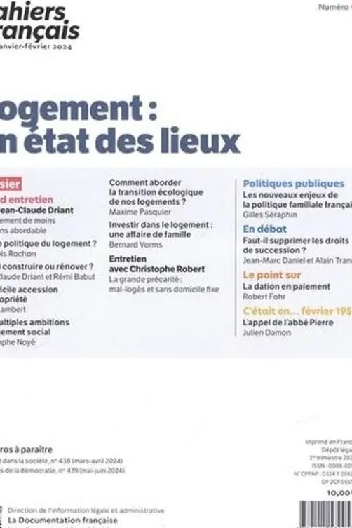 Cahiers français N° 437, Janvier-février 2024 : Logement : un état des lieux, Anne Duclos-Grisier