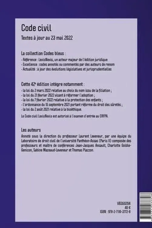 Code civil. Jaquette lama, Edition 2023, Laurent Leveneur
