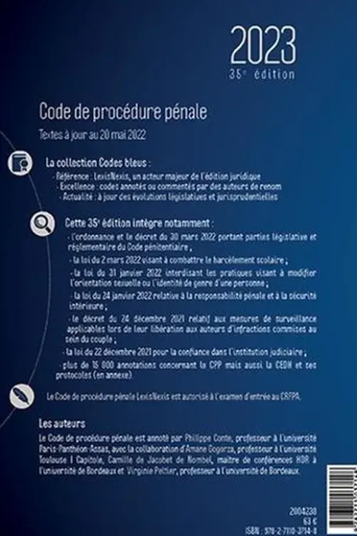 Code de procédure pénale. Edition 2023, Philippe Conte