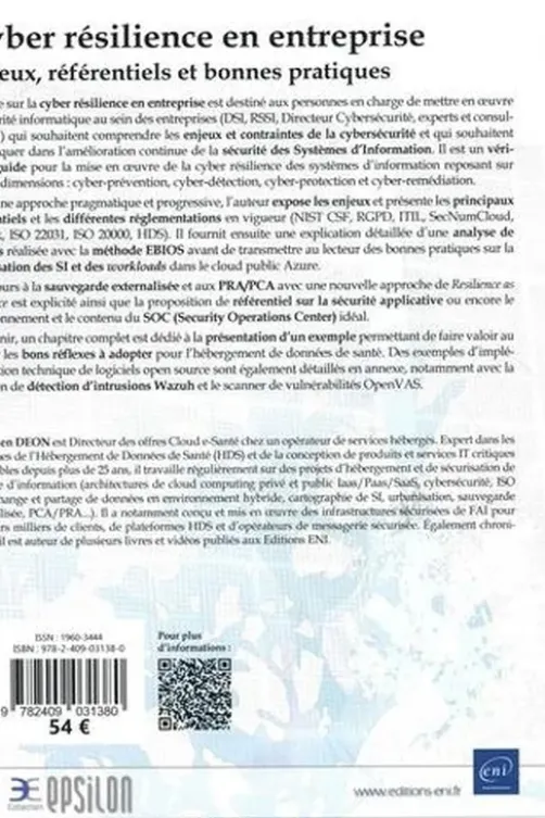 Cyber résilience en entreprise. Enjeux, référentiels et bonnes pratiques, Sébastien Déon