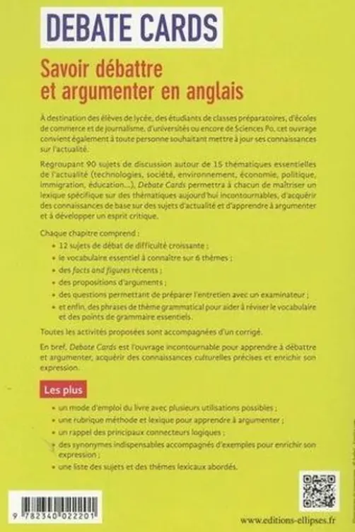 Debate Cards B1-C1. Savoir débattre et argumenter en anglais. Des fiches à découper pour être incollable sur tous les sujets d'actualité, Sophie Sebah