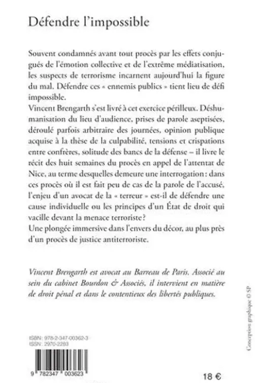 Défendre l'impossible. Récit immersif d'un procès de justice antiterroriste, Vincent Brengarth