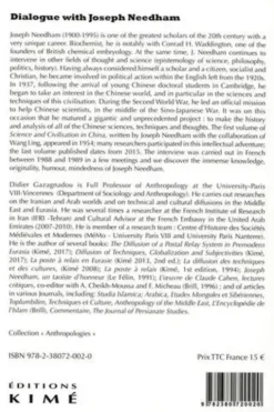 Dialogue with Joseph Needham. From biochemistry to history of Chinese science and technology, Edition en anglais, Didier Gazagnadou