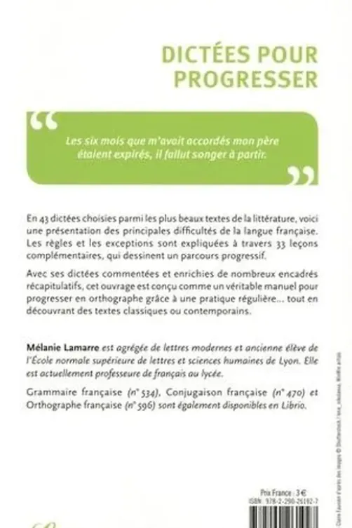 Dictées pour progresser, Mélanie Lamarre