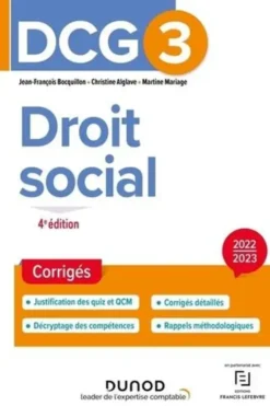 Droit social DCG 3. Corrigés, 4e édition, Jean-François Bocquillon