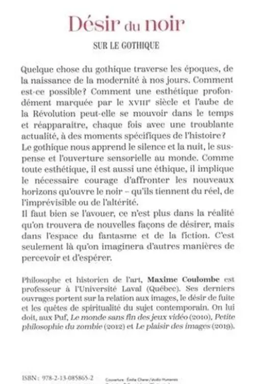 Désir du noir. Sur le gothique, Maxime Coulombe