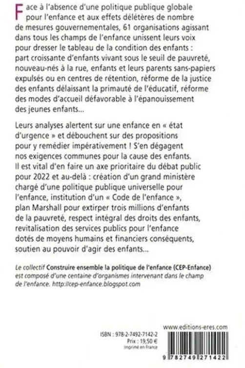 Enfance, l'état d'urgence. Nos exigences pour 2022 et après, collectif cep-enfance (collectivité éditrice)