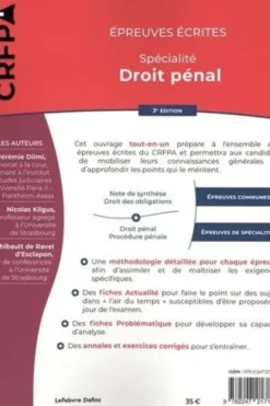 Epreuves écrites du CRFPA. Spécialité Droit pénal, Edition 2022, Jérémie Dilmi