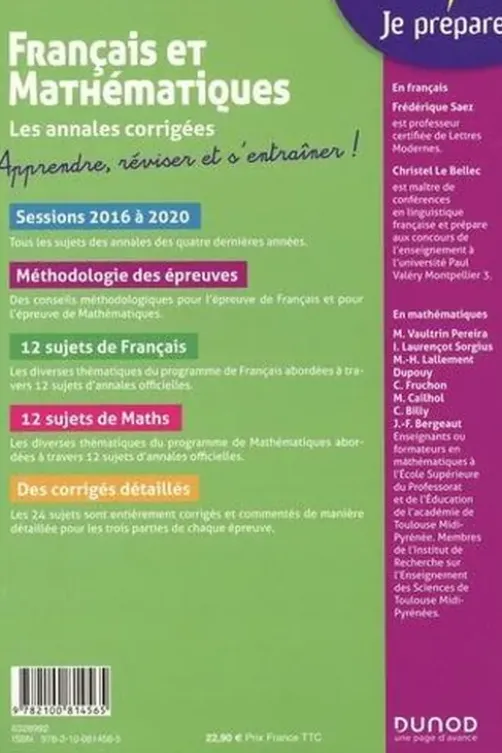 Français et mathématiques. Les annales corrigées, Edition 2021, Frédérique Saez