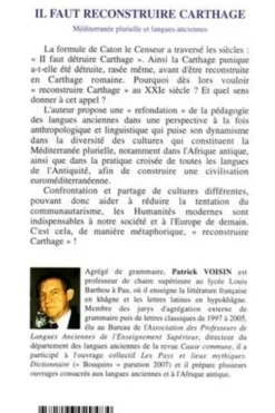 Il faut reconstruire Carthage. Méditerranée plurielle et langues anciennes, Patrick Voisin