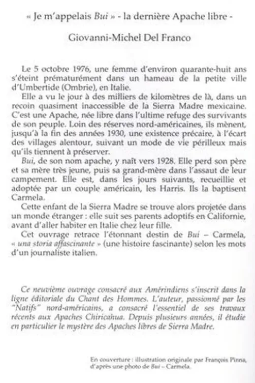 "Je m'appelais Bui". La dernière Apache libre, Giovanni-Michel Del Franco