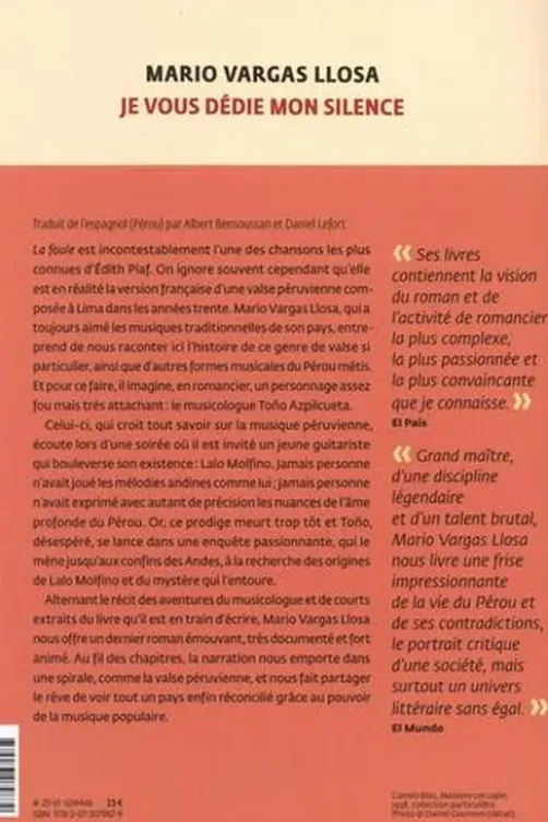 Je vous dédie mon silence, Mario Vargas Llosa