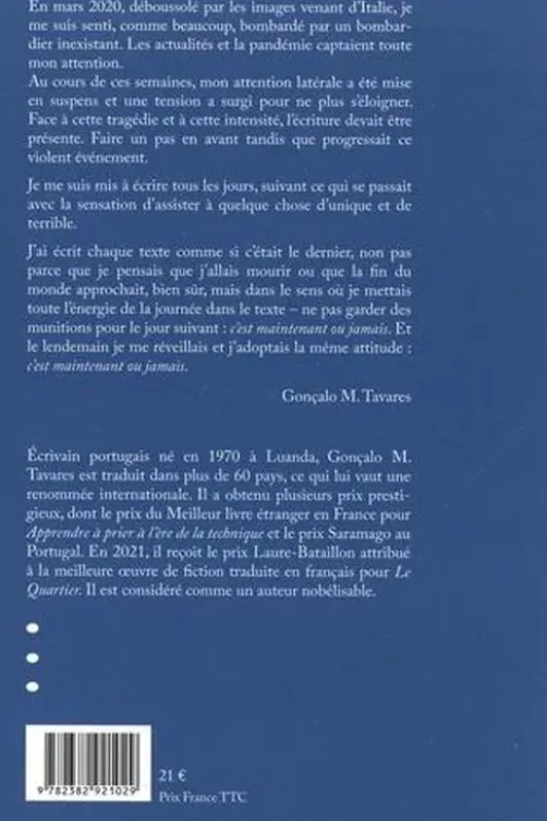 Journal de la peste. L'année 2020, Gonçalo M. Tavares
