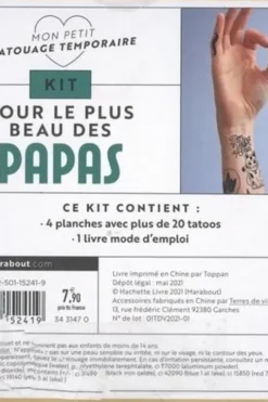 Kit Mon petit tatouage temporaire pour le plus beau des papas. Plus de 20 tattoos éphémères. Le livre mode d'emploi avec 4 planches de tattoos, Inès Carratiè