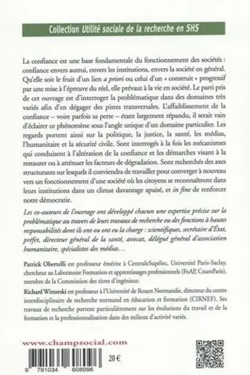 La confiance : nouvel horizon social ?, Patrick Obertelli