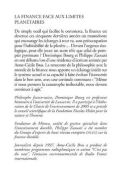 La Finance face aux limites planétaires. Dialogue entre un philosophe et un financier, Philippe Zaouati