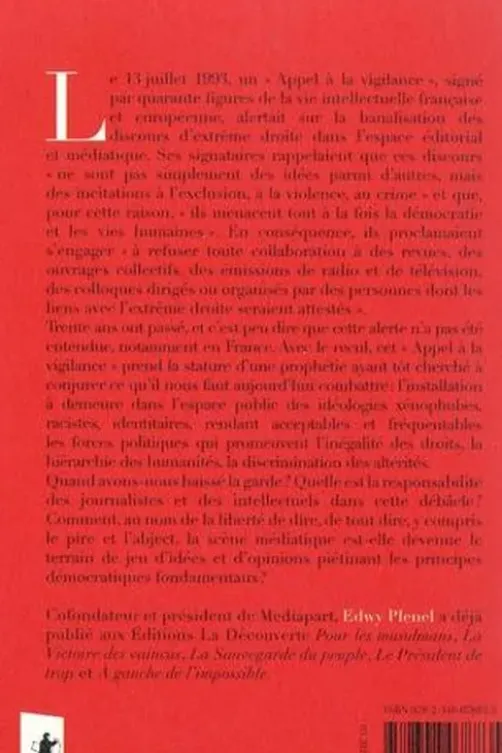 L'appel à la vigilance. Face à l'extrême droite, Edwy Plenel
