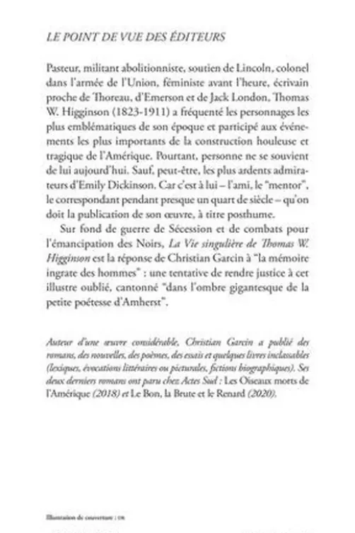 La vie singulière de Thomas W. Higginson, Christian Garcin