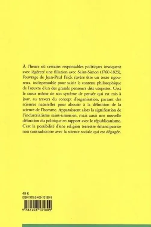 Le concept d'organisation chez Saint-Simon, Jean-Paul Frick