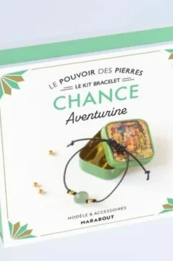 Le kit bracelet chance. Aventurine. Avec 1 perle ronde, 2 petites perles dorées, 70 cm de coton ciré, 1 livre d'explications, Françoise Vauzeilles