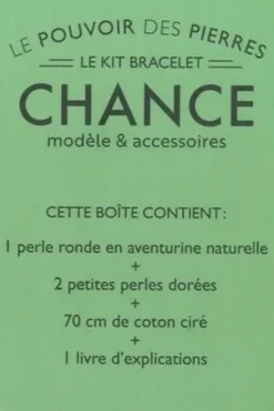 Le kit bracelet chance. Aventurine. Avec 1 perle ronde, 2 petites perles dorées, 70 cm de coton ciré, 1 livre d'explications, Françoise Vauzeilles