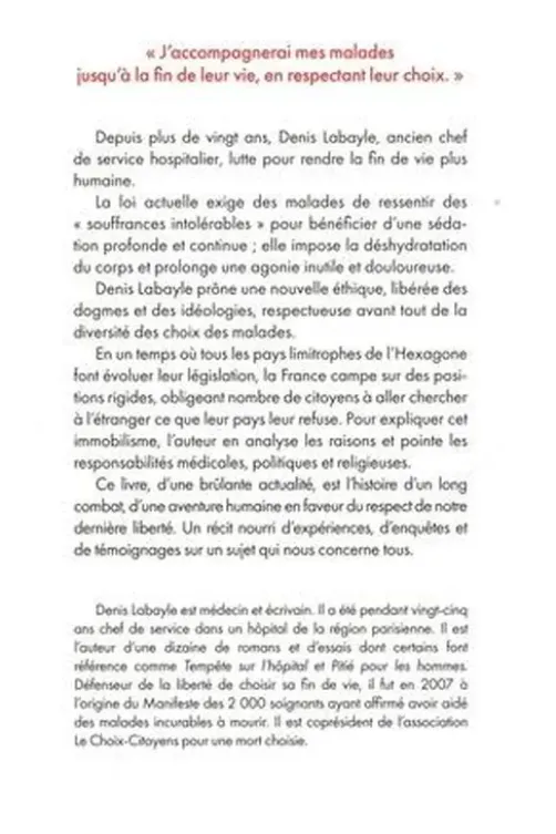 Le médecin, la liberté et la mort. Pour le droit de choisir sa fin de vie, Denis Labayle