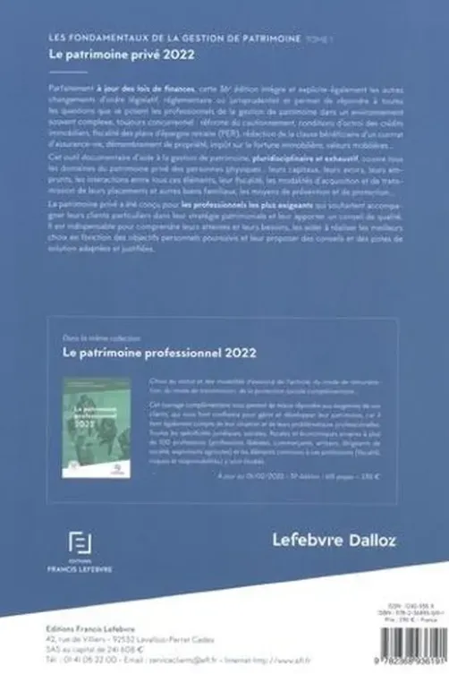 Les fondamentaux de la gestion de patrimoine. Tome 1, Le patrimoine privé, Edition 2022, Francis Lefebvre