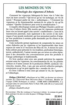Les mondes du vin. Ethnologie des vignerons d'Arbois (Jura), Philippe Chaudat
