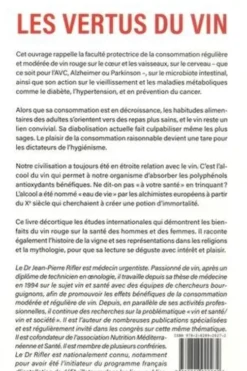 Les vertus du vin. Dédiabolisons une consommation modérée et bénéfique pour la santé, Jean-Pierre Rifler