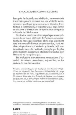 L'Holocauste comme culture. Discours et essais, Imre Kertész