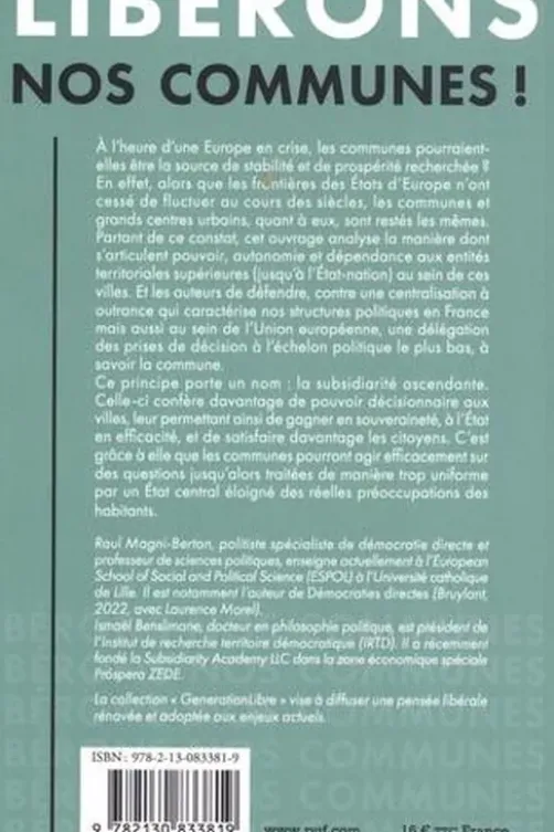 Libérons nos communes !. Une défense de la subsidiarité ascendante, Ismaël Benslimane