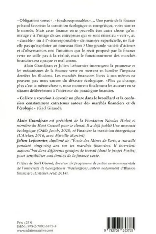 L'illusion de la finance verte, Alain Grandjean