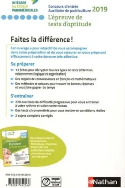 L'épreuve de tests d'aptitude. Concours d'entrée auxiliaire de puériculture, Edition 2019, Elisabeth Simonin