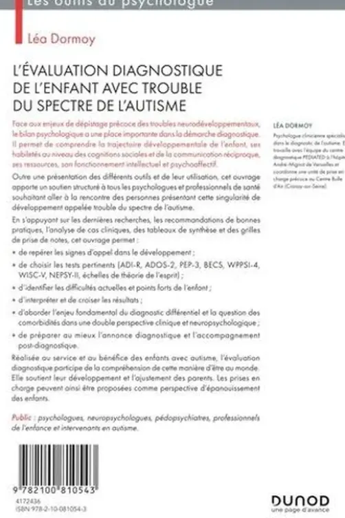 L'évaluation diagnostique de l'enfant avec trouble du spectre de l'autisme. Approches intégrative et neurodéveloppementale, Léa Dormoy