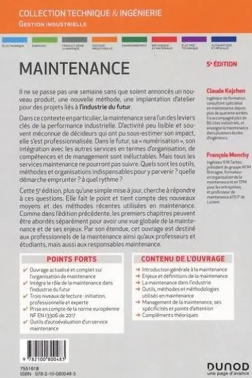 Maintenance. Outils, méthodes et organisations efficientes, 5e édition, Claude Kojchen