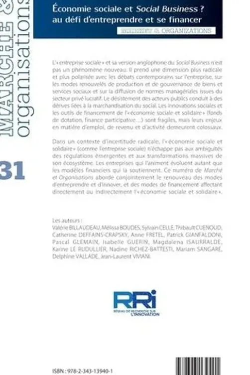 Marché et Organisations N° 31 : Economie sociale et social business ? Au défi d'entreprendre et se financer, Pascal Glémain