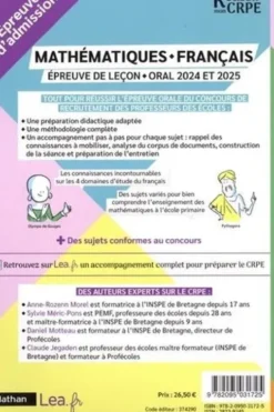 Mathématiques, Français. Epreuve de leçon, Edition 2024-2025, Daniel Motteau