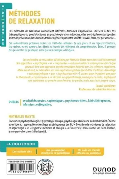 Méthodes de relaxation en 37 notions. Aspects méthodologiques, principales indications, exemples cliniques, Nathalie Baste
