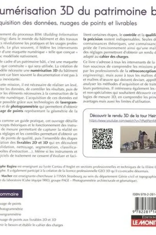 Numérisation 3D du patrimoine bâti. Acquisition des données, nuages de points et livrables, Christophe Bagieu