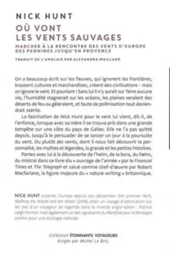 Où vont les vents sauvages. Marcher à la rencontre des vents d’Europe, des Pennines jusqu’en Provence, Nick Hunt