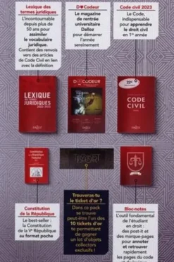 Pack L1 : Les fondamentaux de ta réussite. Pack en 3 volumes : Lexique des termes juridiques 2022/2023 ; Code civil 2023 ; Constitution de la République française 2023. Avec un bloc-notes et le magazine de rentrée universitaire Dalloz, Edition 2023