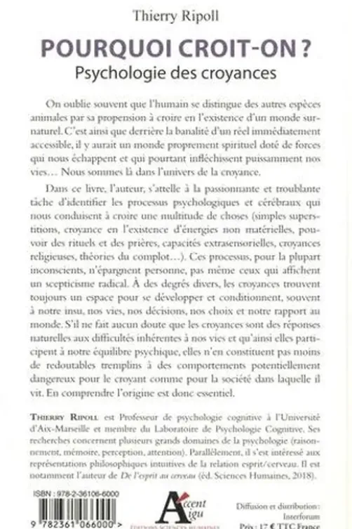 Pourquoi croit-on ? Psychologie des croyances, Thierry Ripoll