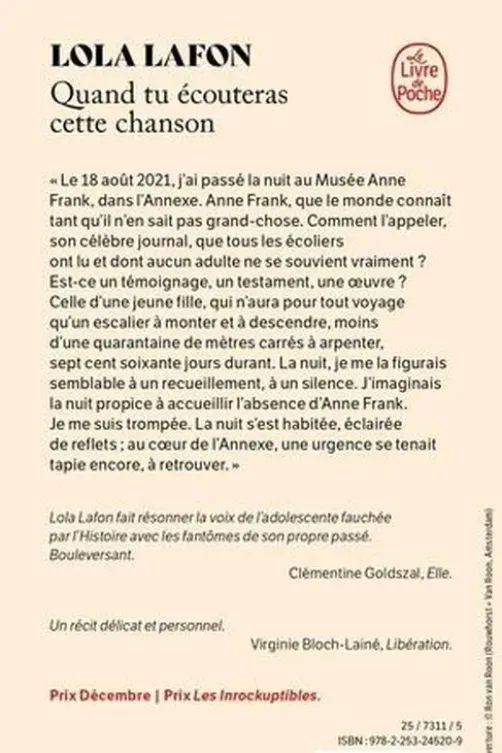 Quand tu écouteras cette chanson, Lola Lafon