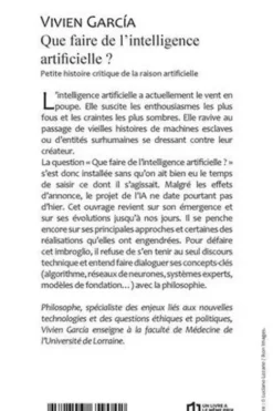 Que faire de l'intelligence artificielle ? Petite histoire critique de la raison artificielle, Vivien Garcia