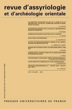 Revue d'assyriologie et d'archéologie orientale N° 116, novembre 2022, PUF