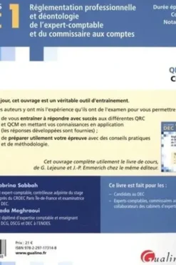 Réglementation professionnelle et déontologie de l'expert-comptable et du commissaire aux comptes DEC 1. QRC et QCM corrigées, Edition 2022, Kada Meghraoui